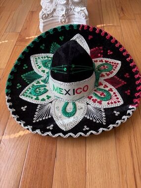 Black Embroidered Mexico Sombrero Hat